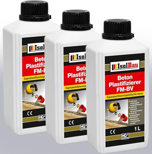 Isolbau Beton Plastifizierer FM-BV - 3 x 1 Liter, stark verflüssigend & plastifizierend – Betonverflüssiger Fliessmittel als Zusatzmittel für Estrich, Beton, Mörtel - Chlorfrei, keine Stahlkorrosion