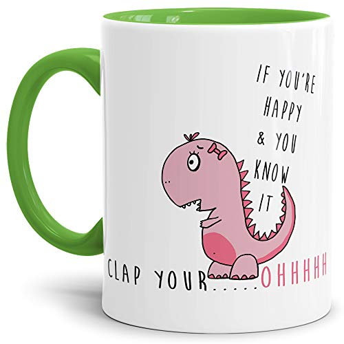 Dino-Tasse Tea-Rex Geschenk-Artikel/Liebes-Tasse/Witzig/Paar/Liebe/Kaffeetasse/Teetasse/Dino-Saurier/Innen & Henkel Hellgrün
