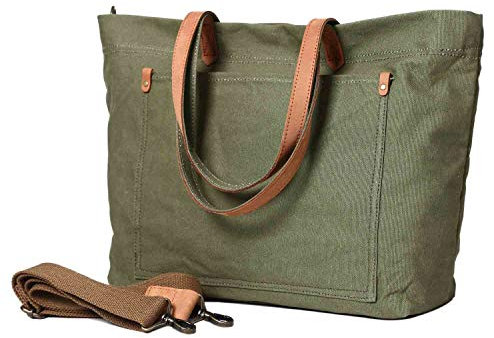 Neuleben Shopper Tasche Damen Frauen Handtasche Schultertasche Umhängetasche Canvas Vintage Elegant Groß für Arbeit Einkaufen Schule Freizeit (Grün)