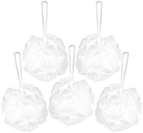 BRUBAKER Cosmetics - Fleur de bain & douche - Lot de 5 - Éponge exfoliante - Qualité supérieure - Nylon - Blanc