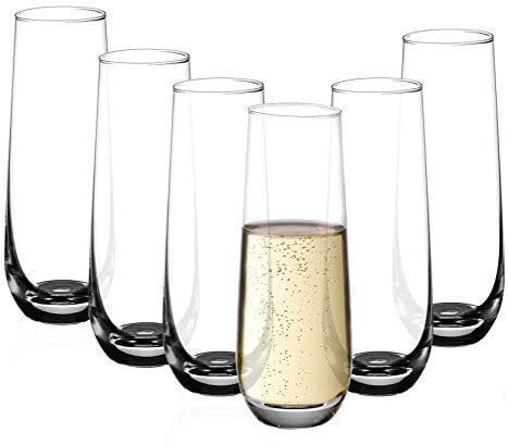 Amisglass Champagne Glass Set of 6, Crystal Glass Stemless Champagne Flute Glass Ideal for Cocktails & Sparkling Wine Perfect, 300 ML