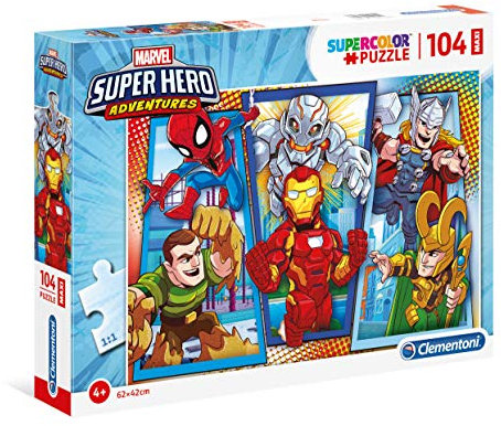 Clementoni 23746 Maxi Superhero – Puzzle 104 Teile ab 4 Jahren, farbenfrohes Kinderpuzzle mit extra großen Puzzleteilen, Geschicklichkeitsspiel für Kinder