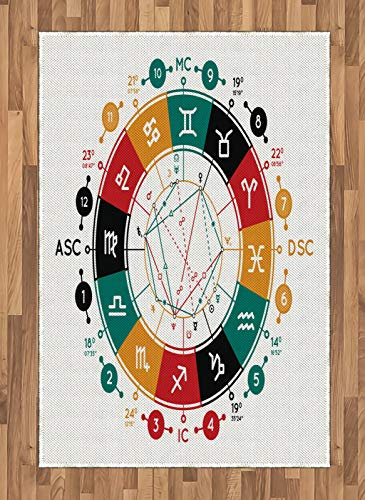 ABAKUHAUS Tierkreis Teppich, Astrologie Informationsgrafik Rad, Deko-Teppich Digitaldruck, Färben mit langfristigen Halt, 120 x 180 cm, Mehrfarbig