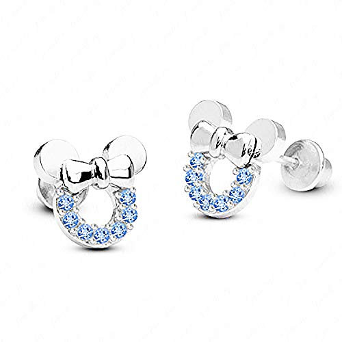 Kaguyo Minnie Mouse Ohrringe, 925 Sterling Silber Amethyst weiß blau rosa Zirkonia Mickey Mouse Ohrstecker für Frauen Mädchen, süßes Design Geburtstagsgeschenk (blau)