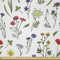 ABAKUHAUS Blumen Stoff als Meterware, Endemisch Frühling Wildblumen, Microfaser Stoff für Dekoratives Basteln, 1M (230x100cm), Weiß Grün