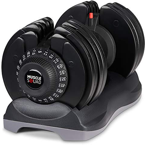 MuscleSquad 32.5kg Adjustable Dumbbells - 12 in 1 Weights Select - 5kg to 32.5kg (Single Dumbbell)