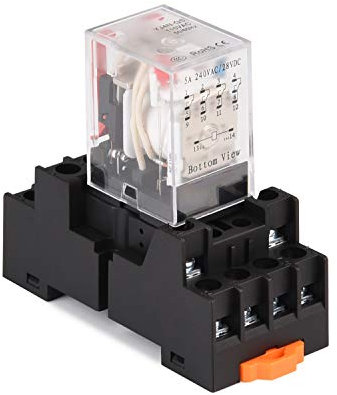 APIELE [3 Jahre Garantie] Elektromagnetisches Leistungsrelais MY4NJ HH53P Spule 4PDT 4NO + 4NC 14 Pins 5A mit Kontrollleuchte mit Sockel (24V DC)