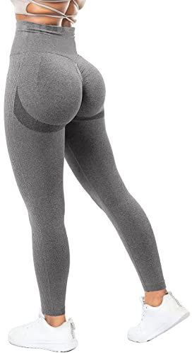 RIOJOY Scrunch Butt Leggings Damen High Waist Seamless Push Up Booty Leggins Hose für Sport Yoga Fitness Gym Workout, Grau,S