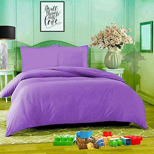 Comfort Collections Duvet Quilt Cover With Matching Pillow Case Plain Dyed Poly Cotton Easy Care Bedding Set COLOUR LILAC SINGLE