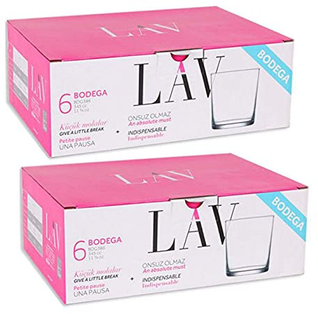 LAV - Confezione da 12 bicchieri da cantina con dimensioni 8,5 x 9 cm, capacità 345 ml, ideali per bevande alcoliche, resistenti e durevoli, lavabili in lavastoviglie (BODEGA 345 ml/12 pezzi)