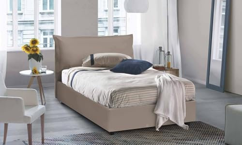 Talamo Italia - Queensize-Bett Letizia, Bettkasten mit Kunstlederbezug, 100 % Made in Italy, Öffnung vorne, inklusive Matratze 120 x 200 cm, taubengrau