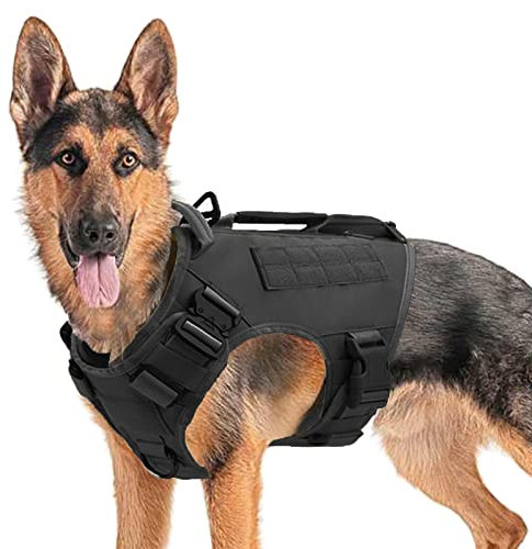 Taktisches Hundegeschirr für mittelgroße und große Hunde, kein Ziehen, verstellbare Hundeweste für Training, Jagd, Spazierengehen, Militär-Hundegeschirr mit Griff, Schwarz,XL (nur Weste)