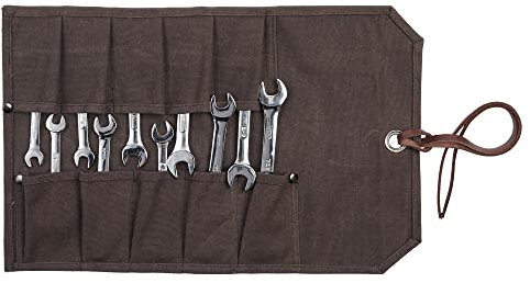 Xingte Heavy Duty Waxed Canvas Tool Roll Bag, Multi-function Tool Bag with 10 Staggered Pockets