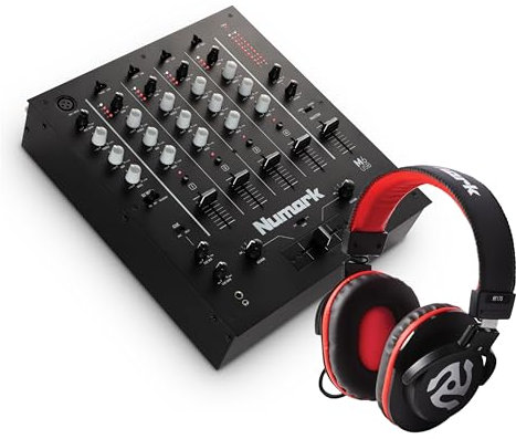 Numark M6 USB + auriculares HF175 - Mezclador DJ de 4 canales, interfaz de audio integrada, EQ de 3 bandas, entrada micro y crossfader + auriculares DJ