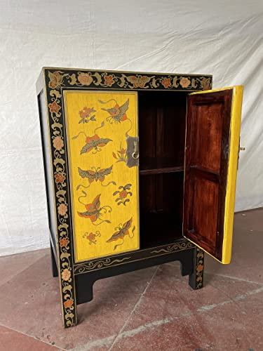 Dynamic24 Commode chinoise style tibétain avec 2 portes et 2 étagères Rouge/jaune 57 x 85 cm