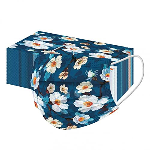 Jiabing 50 Stück Einweg Erwachsene Mundschutz Blumen Mund und Nasenschutz Blumenmotiv 3-lagig Einmal MNS Halstuch Makse Frühling Sommer Staubdicht Atmungsaktiv Mund-Tuch Bandana Schals