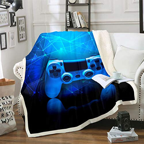 Spiele-Überwurfdecke für Jungen blaue Neuheit Spielpad-Bettdecke moderner Sci-Fi-Stil Videospieldecke Juvenile Spieler Wohnzimmer Schlafzimmer Dekoration Fleece-Decke Spielekonsolen-Decke, 150 x 200