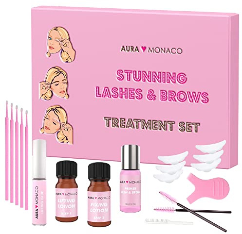 AURA Monaco | Wimpernlifting Set & Lash Lift Kit 'Light' – Profi-Starterkit mit veganen Lifting- & Fixing-Lotions, Primer, Kleber, Tools – für bis zu 50 Behandlungen
