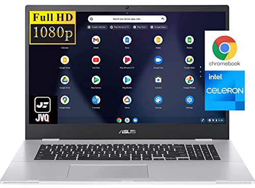 Asus Newest Chromebook 17.3 FHD Laptop Computer, Intel Celeron N4500(Up to 2.8GHz), 4GB RAM, 128GB Space(64GB eMMC+64GB Card), WiFi, Bluetooth, Webcam, USB Type-C, Silver, Chrome OS, JVQ MP