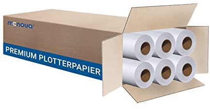 MC NOVA Plotterpapier ungestrichen 90g/m² | 914mm x 50m | 6 Rollen | Kern 2 | Hohweiße Plotterrolle + Ideal für CAD-Drucke, Pläne, Skizzen