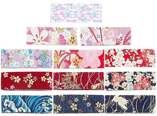 GORGECRAFT 12 Couleurs 12 Yards Floral Coton Ruban Style Kimono Japonais Unique Imprimé 1-1/2 Pouces Largeur Coupe Tissu pour Couture Artisanat Cheveux Arc Chapeaux Emballage Cadeau Accessoires
