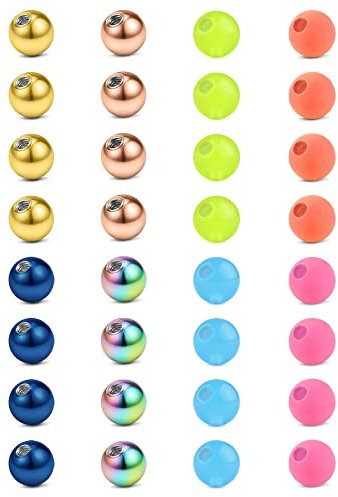 Rajnard Piercing Kugeln Ersatz 16G 3mm Ersatzkugeln für Lip Labret Stud Septum Ring Helix Tragus Augenbraue Rook Daith Piercing Schmuck Damen Herren 32 Stück Mix Farben