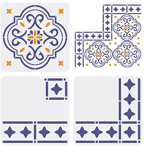 FINGERINSPIRE Lot de 3 Pochoirs Marocains 30X30 cm pour Carrelage, Bordures et Coins - Réutilisables pour Peinture sur Mur, Béton, Terrasse
