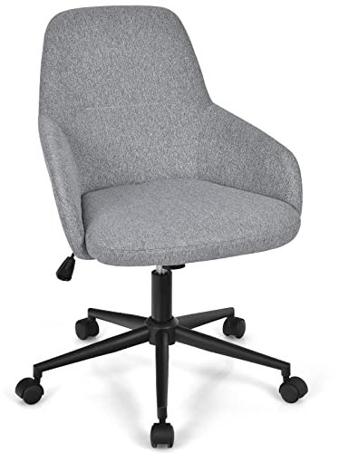 COSTWAY Home Office Chair, Ergonomic Swivel Computer Desk Chair Leisure Seat, Height Adjustable Mid-Back Rocking Rolling Executive Task Chairs, Grey