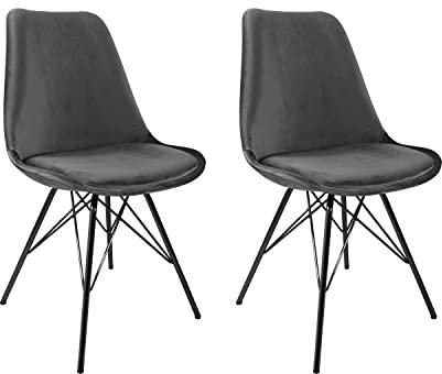 Kick Collection 2er Set Esszimmerstühl Velvet - Samt - Dunkelgrau - Modern und Hochwertig - Samtstoff und Metall - Erhältlich in vielen Farben