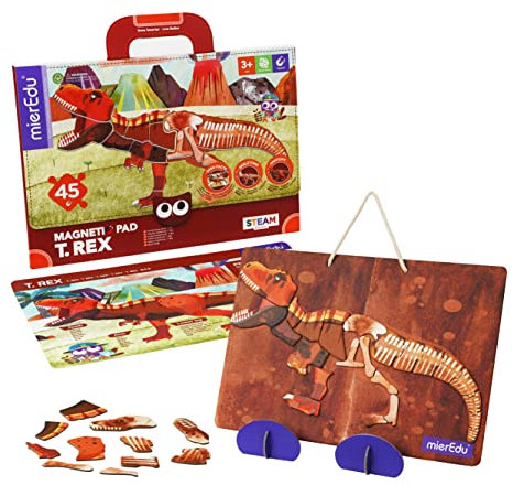 mierEdu Magnetpuzzle T.Rex – Magnetisches Dinosaurier Lernspiel für Kinder ab 3 Jahren – Montessori Spielzeug zur Förderung von Motorik & Konzentration – Magnettafel Pad für kleine Forscher