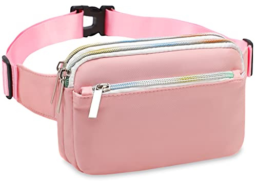 TINYAT Sac Banane Tendance pour Femme avec 3 Poches zippées Sac Banane décontracté pour Voyage, randonnée, Cyclisme, fête, T2016, Rose