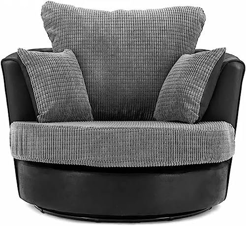 Dylan Jumbo Cord Fabric Sofa (Black-Grey, Swivel Chair)