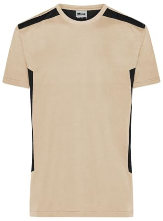 James & Nicholson Herren Bio Workwear T-Shirt Kontrast - Workwear T-Shirt aus Bio-Baumwolle und recyceltem Polyester in Kontrastoptik | Farbe: Stone/Black | Grösse: 5XL