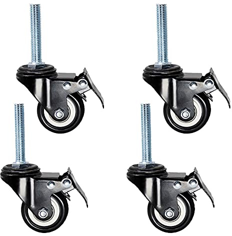 Plattenrollen, langes Gewinde, M12 x 60 mm, Lenkrollen, 2 Zoll, 50 mm, robuste Möbelrollen, 280 kg, leises PU mit Bremse, Lenkrollen for Industrietransportwagen, Gerüst, 4, schwarz, 2 Zoll ( Color : B