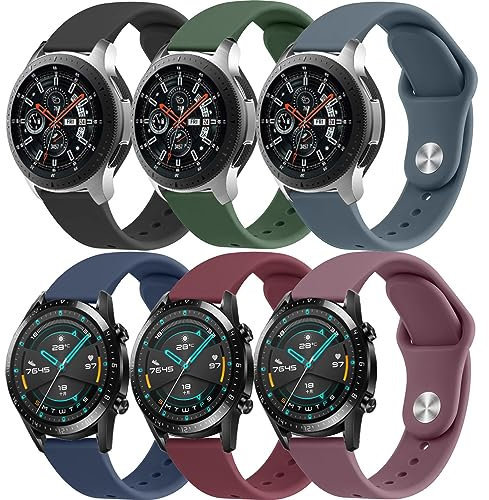 6 Pack 22mm Deportiva Correa para Samsung Galaxy Watch 3 45mm/Gear S3 Frontier/Classic/Galaxy Watch 46mm,Correas Silicona para Garmin Venu 2/3/Vivoactive 4,para HUAWEI Watch GT4/GT2/GT3/GT/GT2e Pro