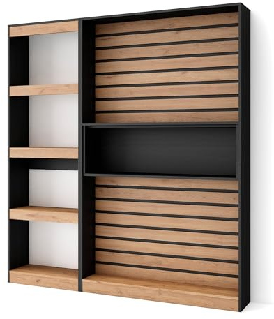 Skraut Home | Bücherregal Bibliothek | Bookshelf, Bookcase | 170x186x25cm | Wohnzimmer, Esszimmer, Büro | Aufbewahrungsregal | Moderner Stil | Weiß und Schwarz