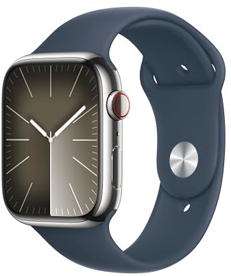 Apple Watch Series 9 (GPS + Cellular) - Caja de Aluminio en Plata de 45 mm - Correa Deportiva Azul tempestad - Talla M/L