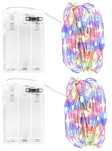 Gcstnn Guirlande Lumineuse, 2Pcs 3M 30LED Micro Guirlande Lumineuse a Pile avec Minuterie, IP65 Étanche Girlande de Lumière pour Jardin Chambre Noël Halloween In/Extérieur Décor, Multicolore