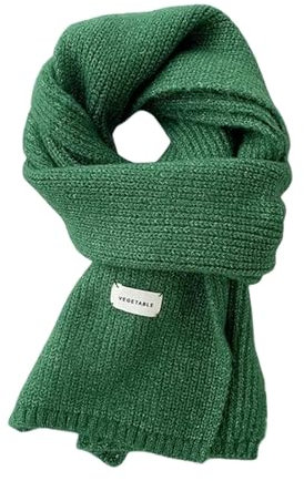 TILEZE Schal Frauen Kaschmir Schals Dame Winter Dicken Warme Weiche Pashmina Schals Wraps Weibliche Reine Farbe Gestrickte Lange Schal-Grün-18X145Cm