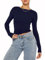 OYIGELZ Damen Langarmshirt Rundhals Slim Fit Y2K Oberteile Basic Crop Tops Casual Streetwear t Shirt(Tibetisch Blau-06,M)