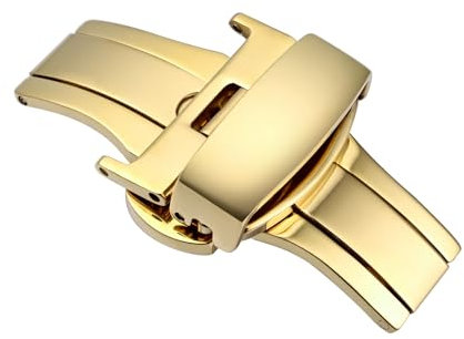 WOCCI 16mm Faltschließe aus Edelstahl für Uhrenarmband, Polierte Schnalle (Goldener)