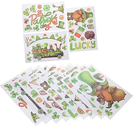 Zerodeko 9 Blätter Irische Tagesaufkleber St Patrick Tagesaufkleber Gnom-kleeblatt-aufkleber St Patrick Day Wandtattoos Irisches Kleeblatt-dekor Kobold-aufkleber Tür Aufkleber Fenster Pvc