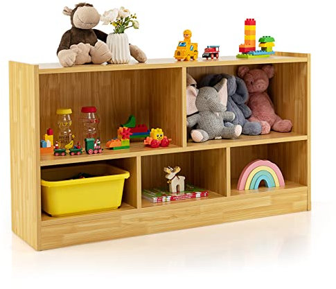 DREAMADE Kinderregal aus Holz, Spielzeugaufbewahrung Bücherregal für Kinder, Spielzeugregal für Kinderzimmer Spielzimmer und Kindergarten, 111 x 30 x 61,5 cm (Helle Natur)