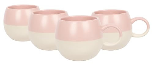 Nicola Spring Stoneware Mugs - 340ml - Dusty Pink - Pack of 4 - Sphere Glazed Ceramic Coloured Mugs Kitchen Stoneware Latte Tea Cups Latte Colourful Coffee Cups for Tea, Hot Chocolate, Coffee