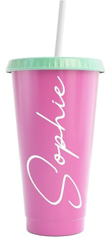 Gobelet personnalisé à mélanger et assortir avec couvercles et pailles - Gobelet personnalisé pour enfants et adultes - 710 ml - En plastique - Cadeau de fête d'anniversaire, n'importe quel nom