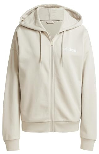 adidas Women's Essentials LINEAR Full Zip French Terry Hoodie, Wonder Alumina/White, XL