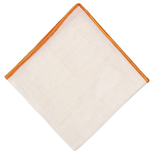 Hell Blues Herren Einstecktuch, Leinen, einfarbig, weiß, mit besticktem Rand, Premium-Taschentücher, 24 cm x 24 cm, Orange, 24 cm