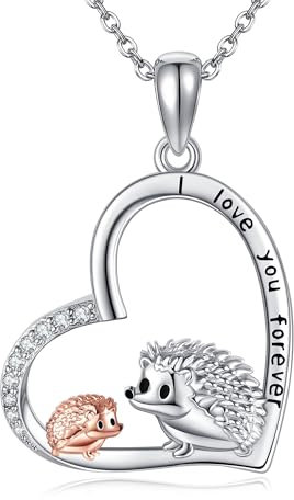 URONE Igel Halskette 925 Sterling Silber Igel Herz Anhänger Kette Niedliche Tier Schmuck Geschenke für Mädchen Damen Frauen Mutti Tochter Igel Liebhaber