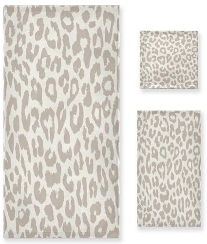 YETTASBIN Leopard Handtuch Set mit 3 Stück, hochsaugfähige weiche Handtücher mit Badetuch, Handtuch und Waschlappen für Badezimmer, Hotel, Fitnessstudio, Spa