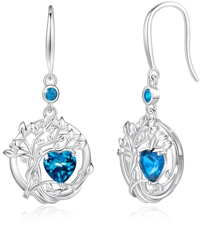 FANCIME Lebensbaum Geburtstein Ohrringe für Damen 925 Sterling Silber Baum des Lebens Ohrstecker Hängende Schmuck Geschenke für Damen Frauen Mädchen